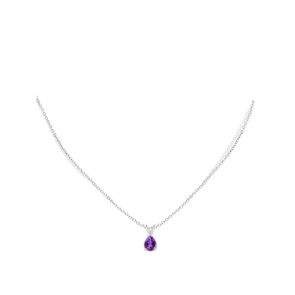 8x6mm AAAA V-Bale Pear-Shaped Amethyst Solitaire Pendant in P950 Platinum Body-Neck