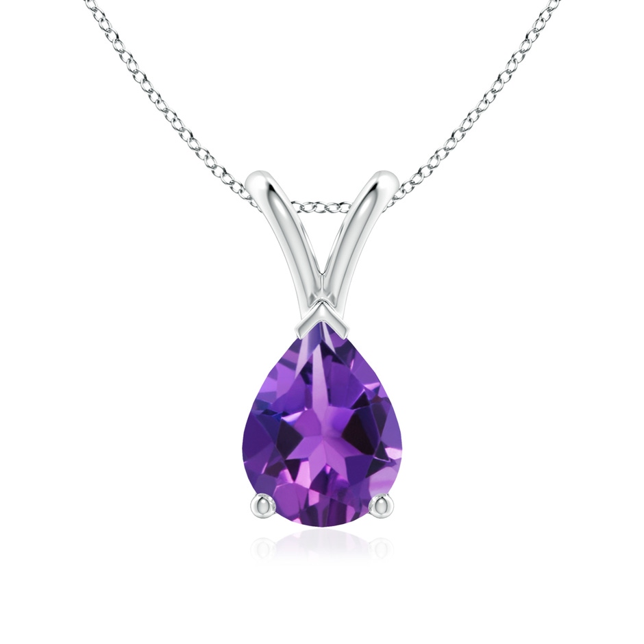8x6mm AAAA V-Bale Pear-Shaped Amethyst Solitaire Pendant in White Gold 