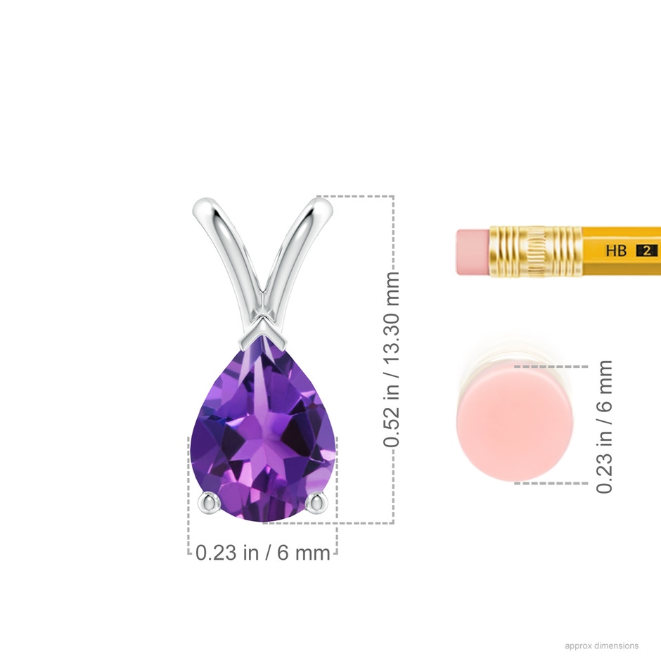 8x6mm AAAA V-Bale Pear-Shaped Amethyst Solitaire Pendant in White Gold ruler