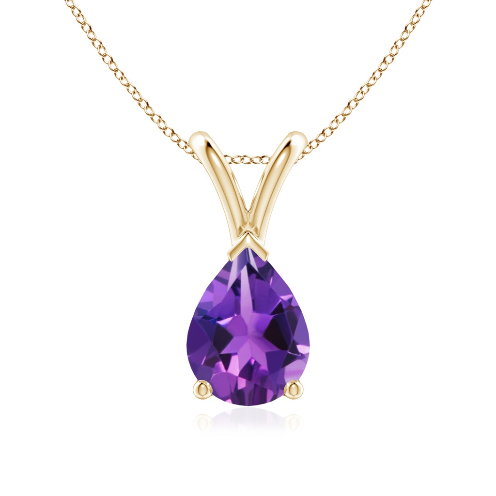 8x6mm AAAA V-Bale Pear-Shaped Amethyst Solitaire Pendant in Yellow Gold