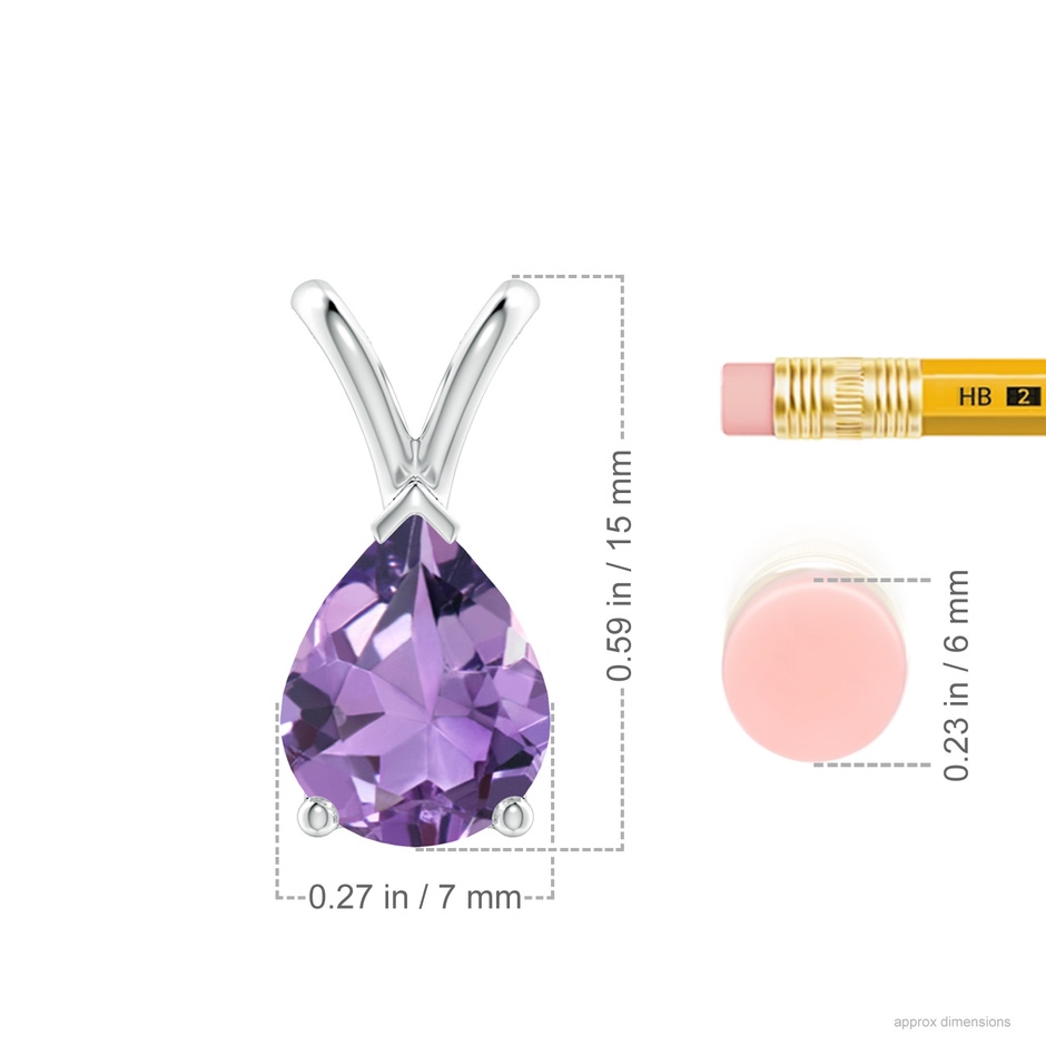 9x7mm A V-Bale Pear-Shaped Amethyst Solitaire Pendant in 18K White Gold ruler