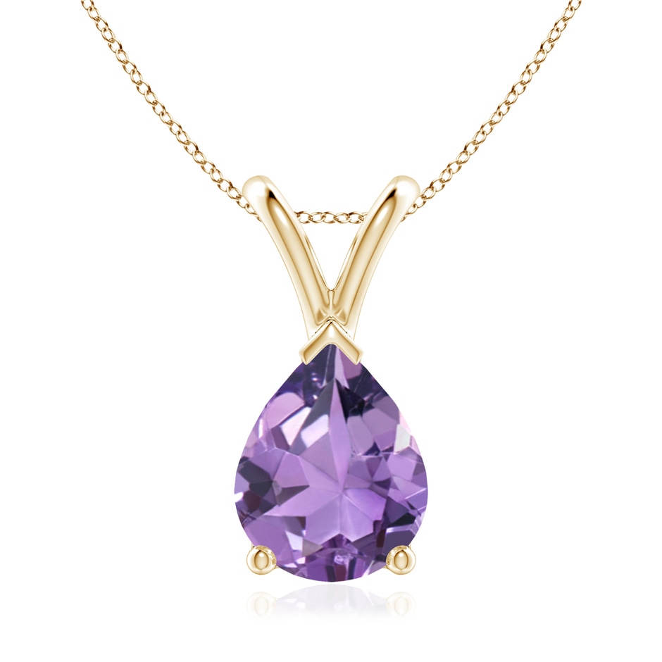 9x7mm A V-Bale Pear-Shaped Amethyst Solitaire Pendant in 18K Yellow Gold 