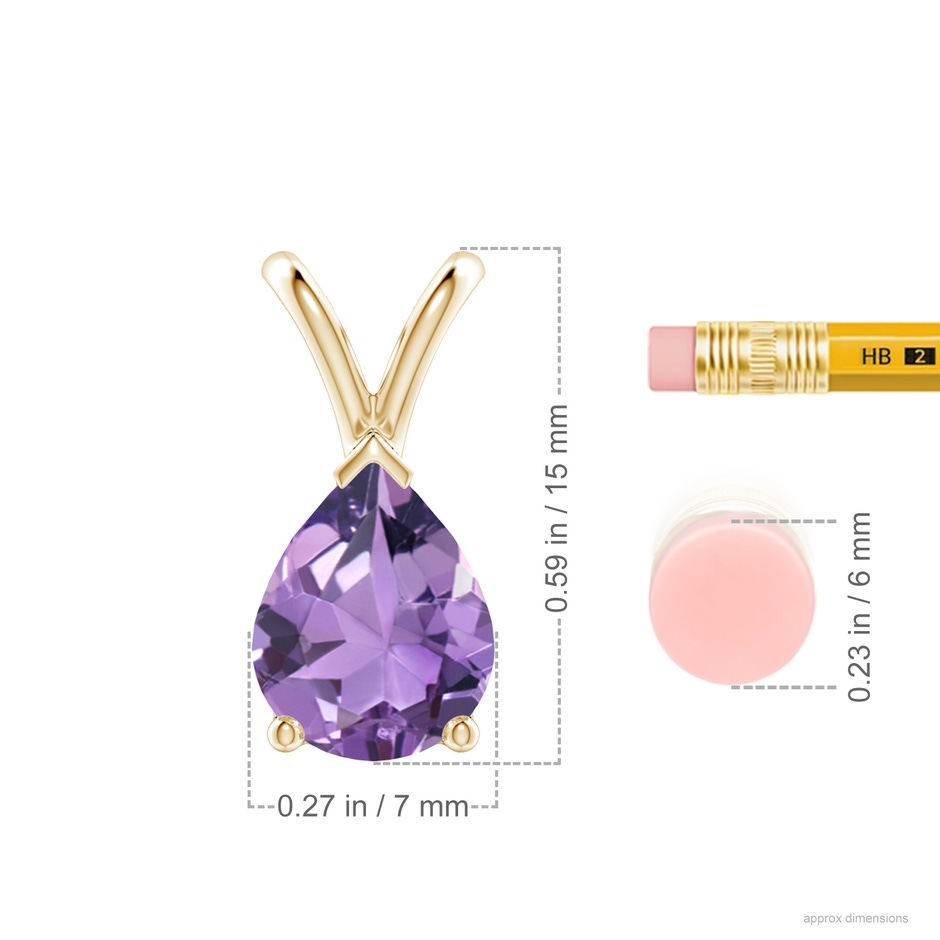 9x7mm A V-Bale Pear-Shaped Amethyst Solitaire Pendant in 18K Yellow Gold ruler