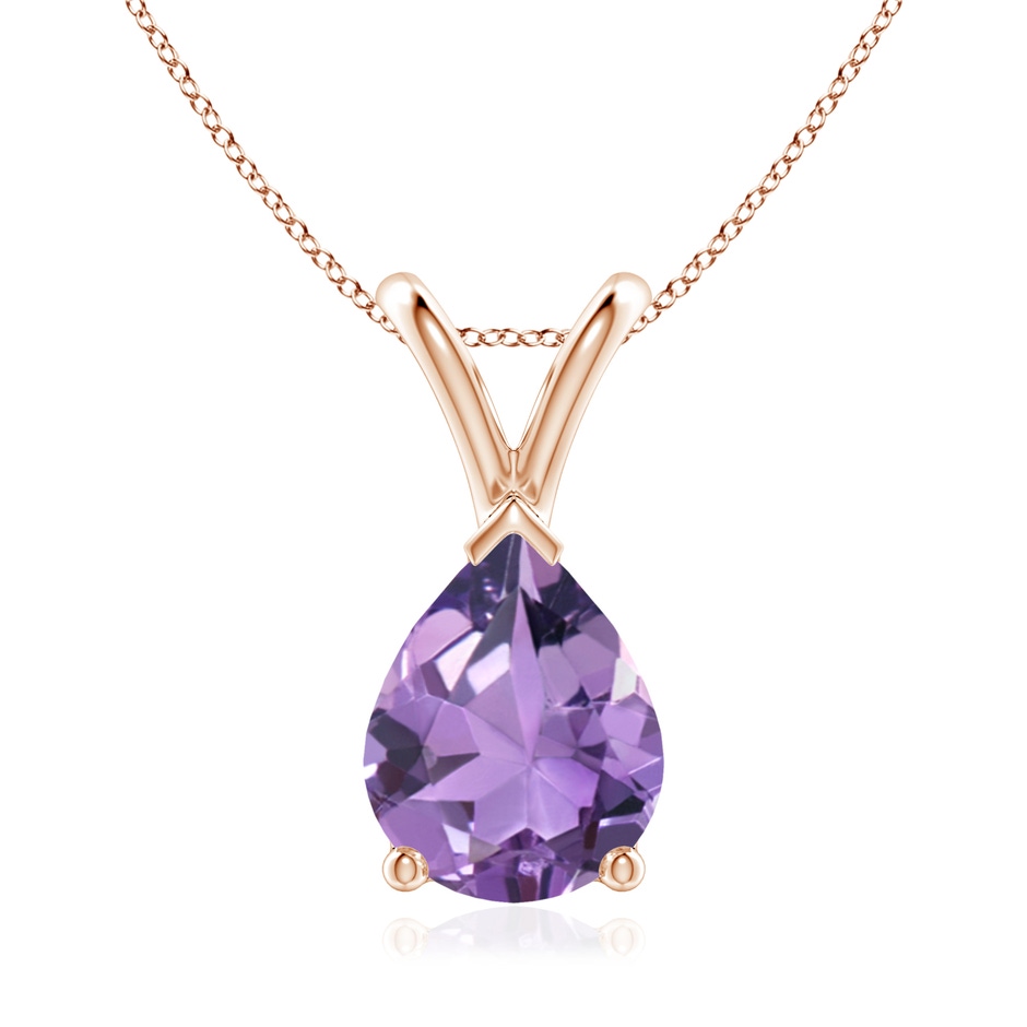 9x7mm A V-Bale Pear-Shaped Amethyst Solitaire Pendant in Rose Gold 