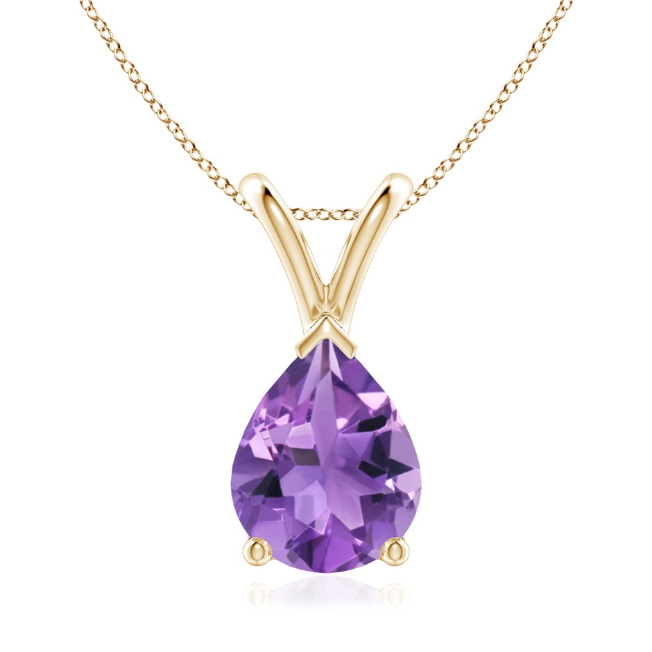 9x7mm AA V-Bale Pear-Shaped Amethyst Solitaire Pendant in 18K Yellow Gold 