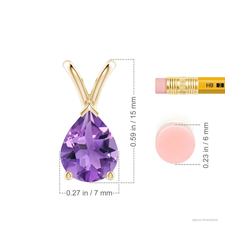 9x7mm AA V-Bale Pear-Shaped Amethyst Solitaire Pendant in 18K Yellow Gold ruler