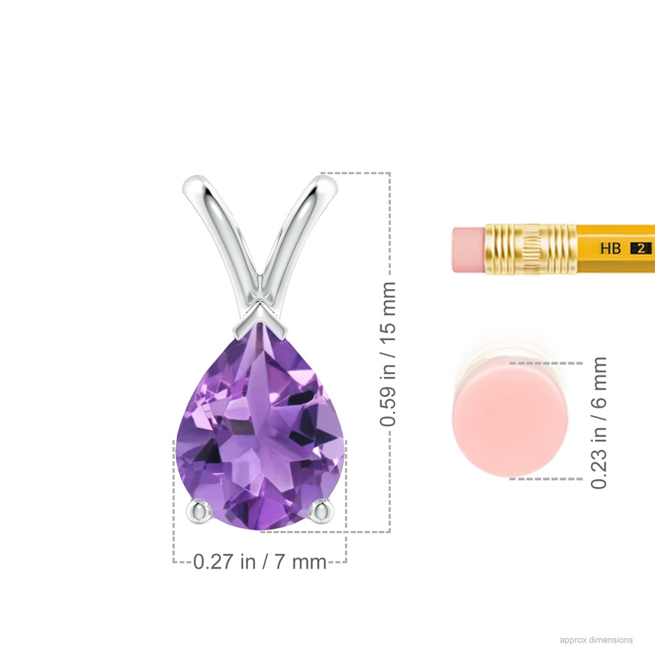 9x7mm AA V-Bale Pear-Shaped Amethyst Solitaire Pendant in S999 Silver ruler
