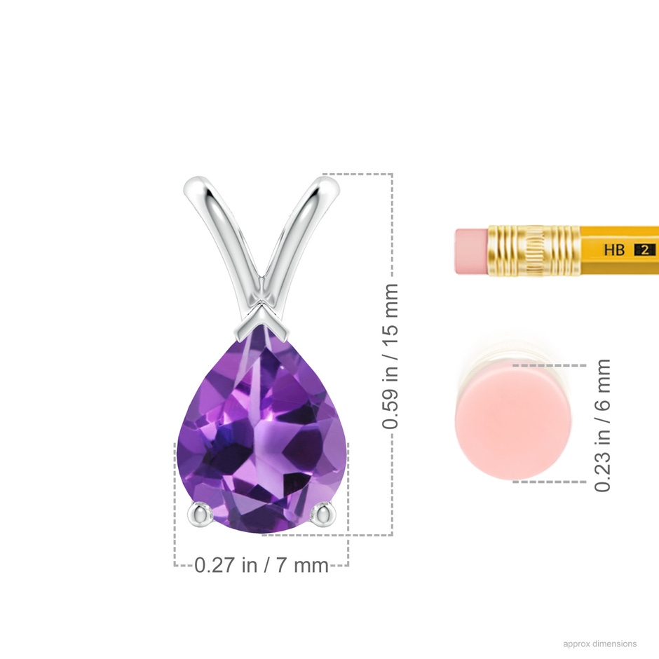 9x7mm AAA V-Bale Pear-Shaped Amethyst Solitaire Pendant in 18K White Gold ruler