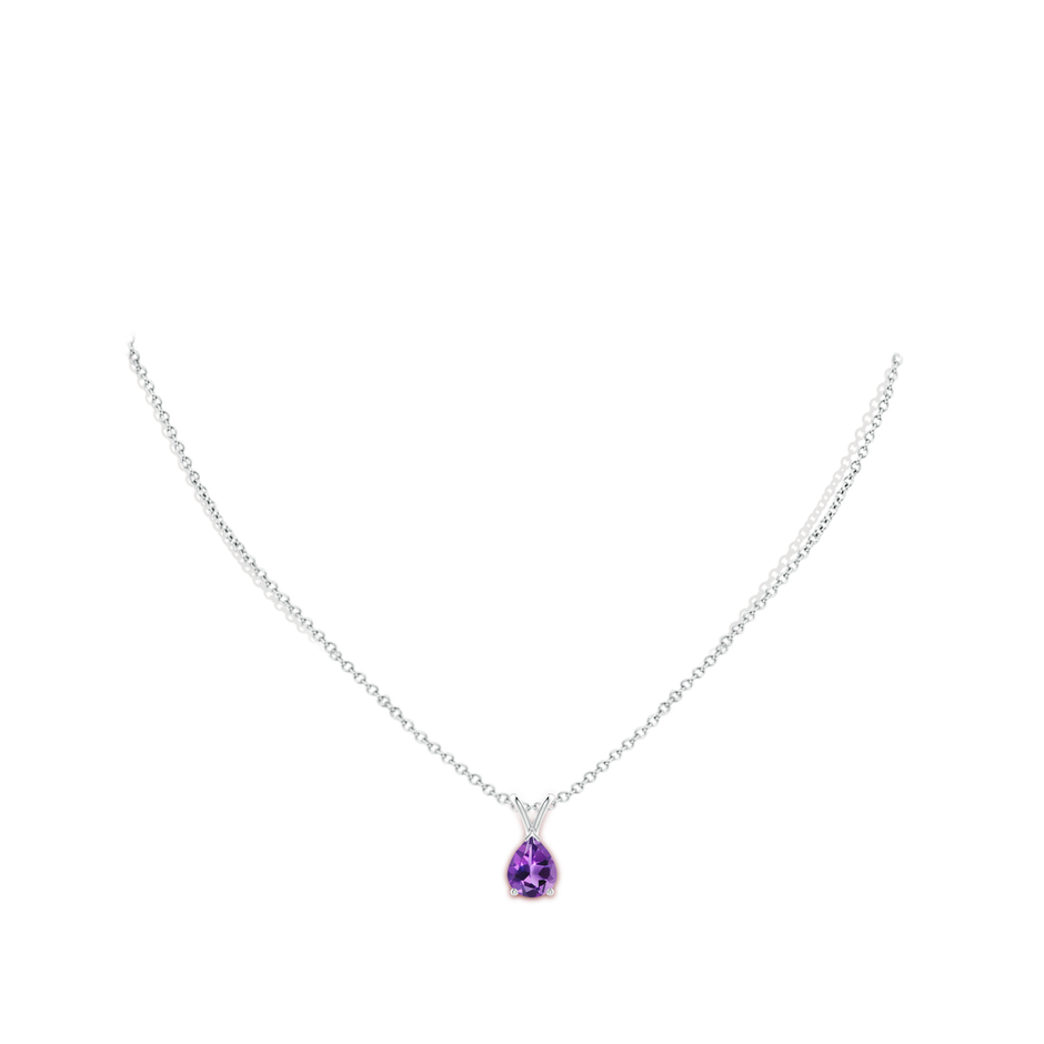 9x7mm AAA V-Bale Pear-Shaped Amethyst Solitaire Pendant in White Gold body-neck