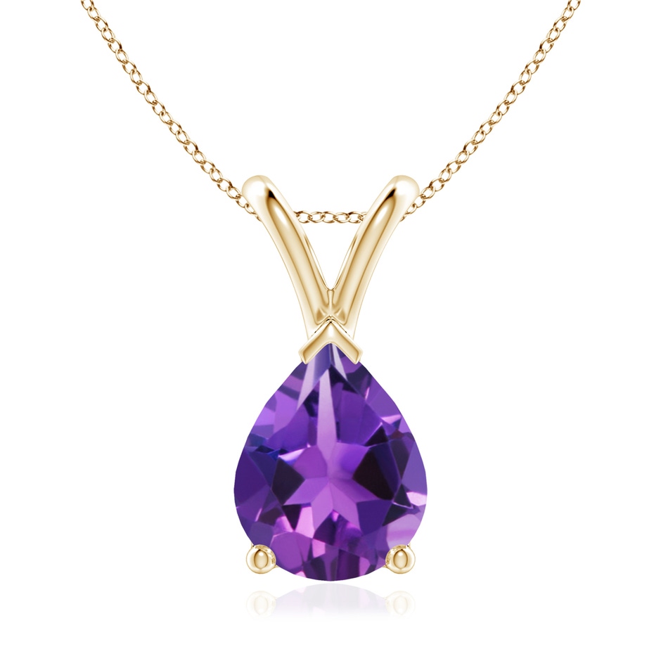 9x7mm AAAA V-Bale Pear-Shaped Amethyst Solitaire Pendant in 18K Yellow Gold 