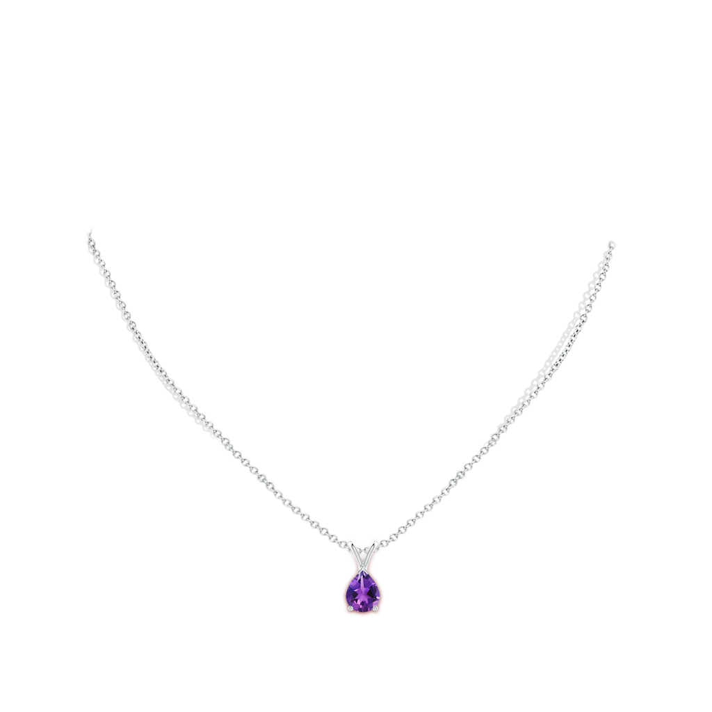 9x7mm AAAA V-Bale Pear-Shaped Amethyst Solitaire Pendant in P950 Platinum Body-Neck