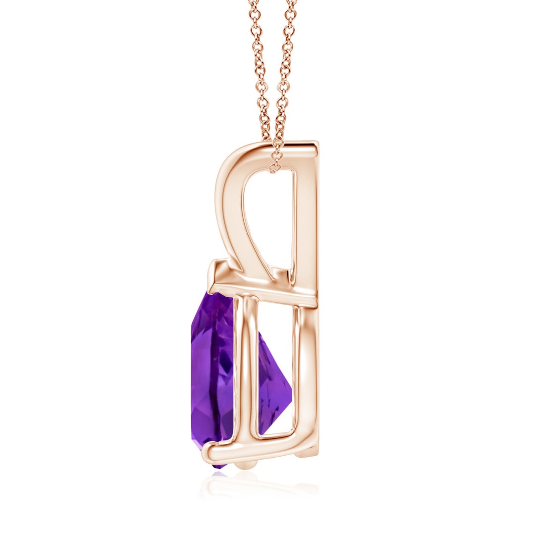 9x7mm AAAA V-Bale Pear-Shaped Amethyst Solitaire Pendant in Rose Gold - side 3
