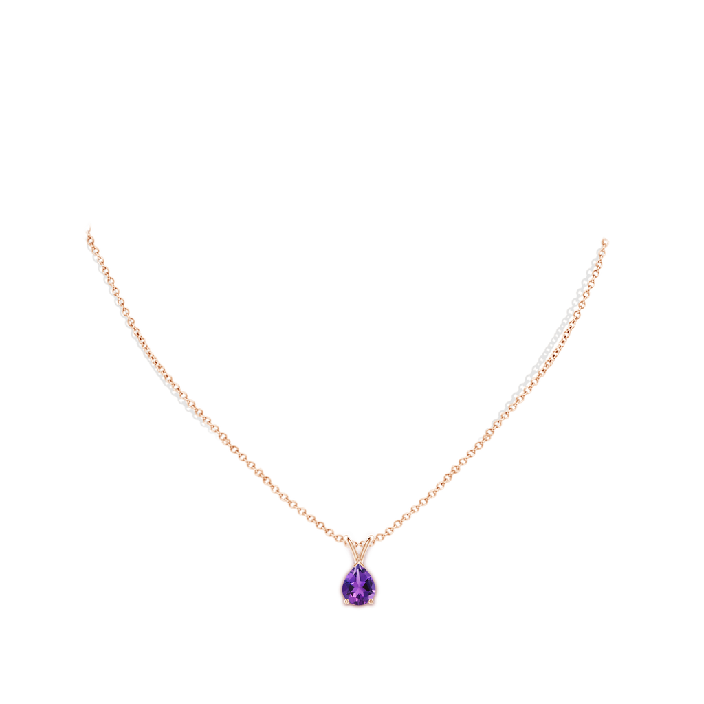 9x7mm AAAA V-Bale Pear-Shaped Amethyst Solitaire Pendant in Rose Gold Body-Neck