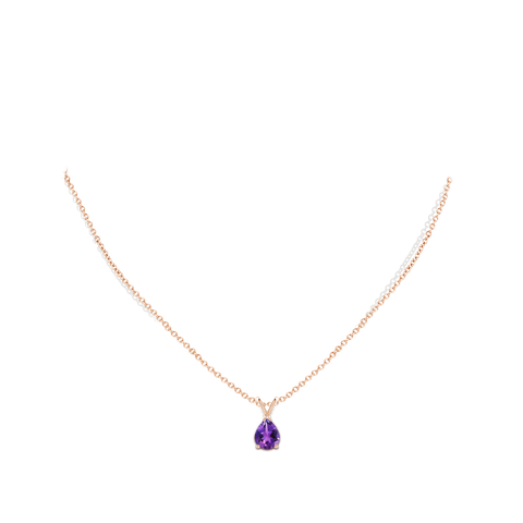 9x7mm AAAA V-Bale Pear-Shaped Amethyst Solitaire Pendant in Rose Gold