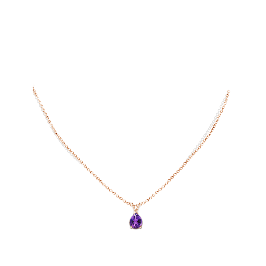 9x7mm AAAA V-Bale Pear-Shaped Amethyst Solitaire Pendant in Rose Gold - body_neck