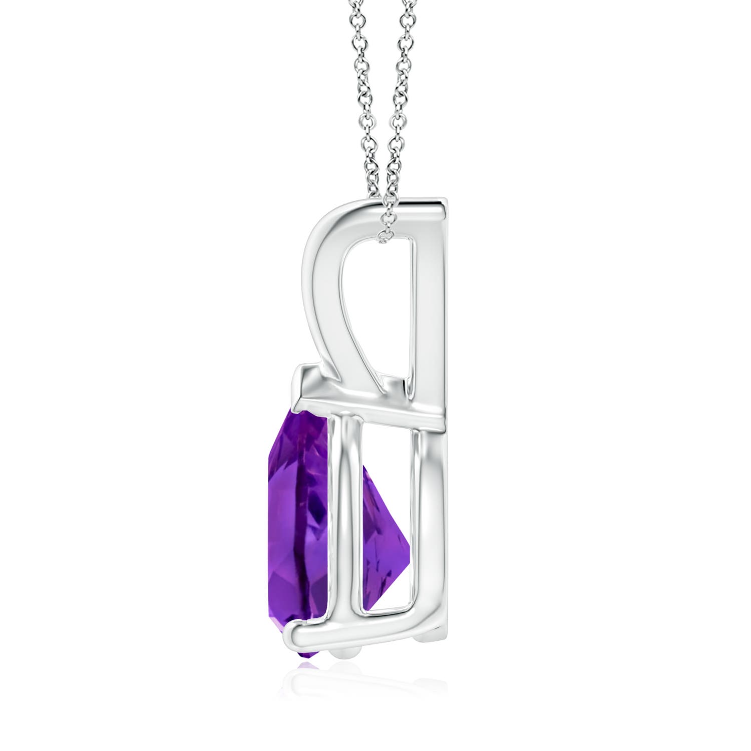 9x7mm AAAA V-Bale Pear-Shaped Amethyst Solitaire Pendant in White Gold