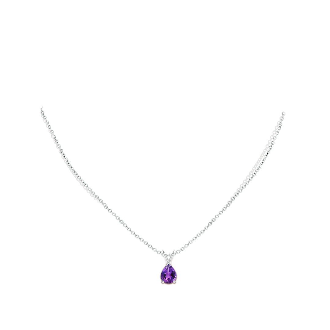 9x7mm AAAA V-Bale Pear-Shaped Amethyst Solitaire Pendant in White Gold - body_neck