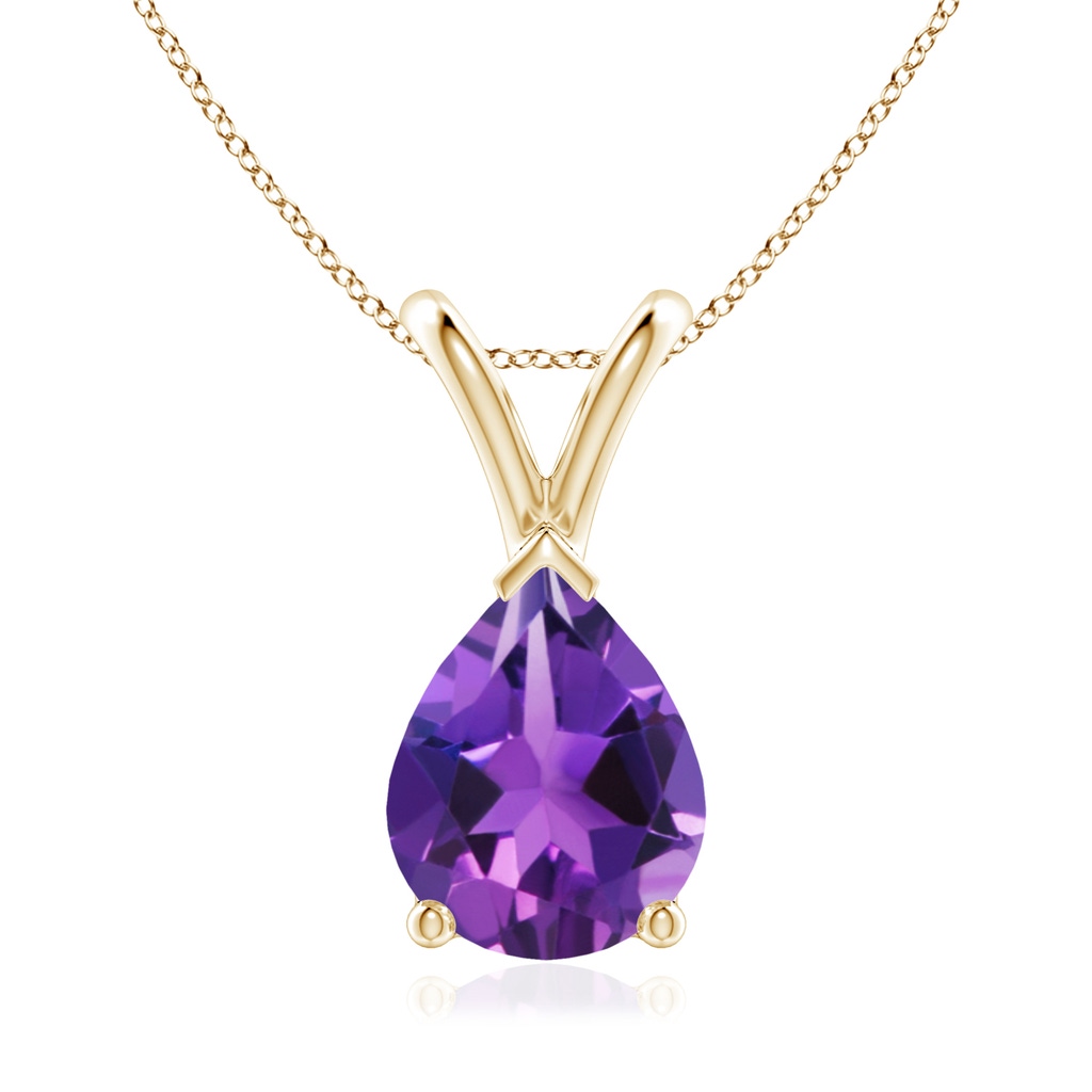 9x7mm AAAA V-Bale Pear-Shaped Amethyst Solitaire Pendant in Yellow Gold 