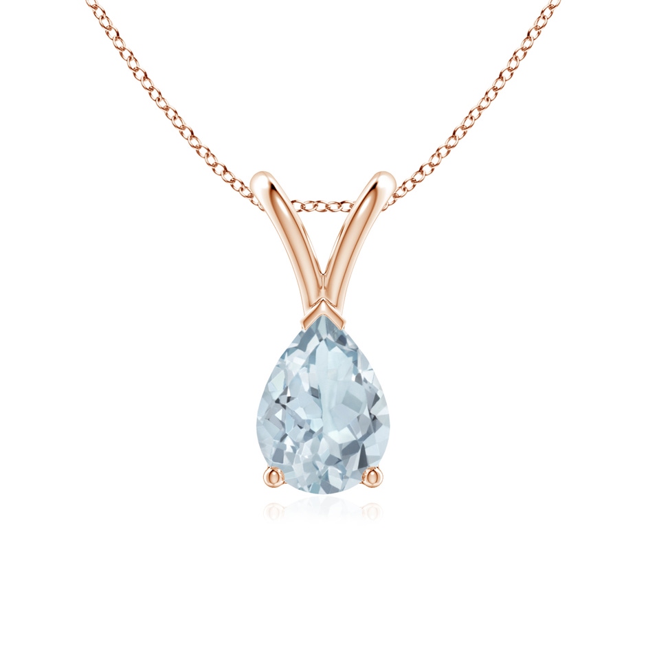 7x5mm A V-Bale Pear-Shaped Aquamarine Solitaire Pendant in Rose Gold 