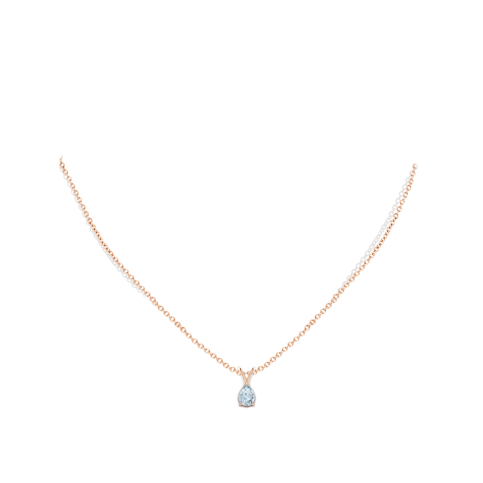 7x5mm A V-Bale Pear-Shaped Aquamarine Solitaire Pendant in Rose Gold pen