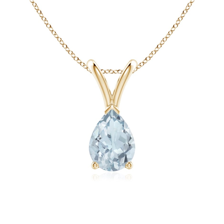 7x5mm A V-Bale Pear-Shaped Aquamarine Solitaire Pendant in Yellow Gold 