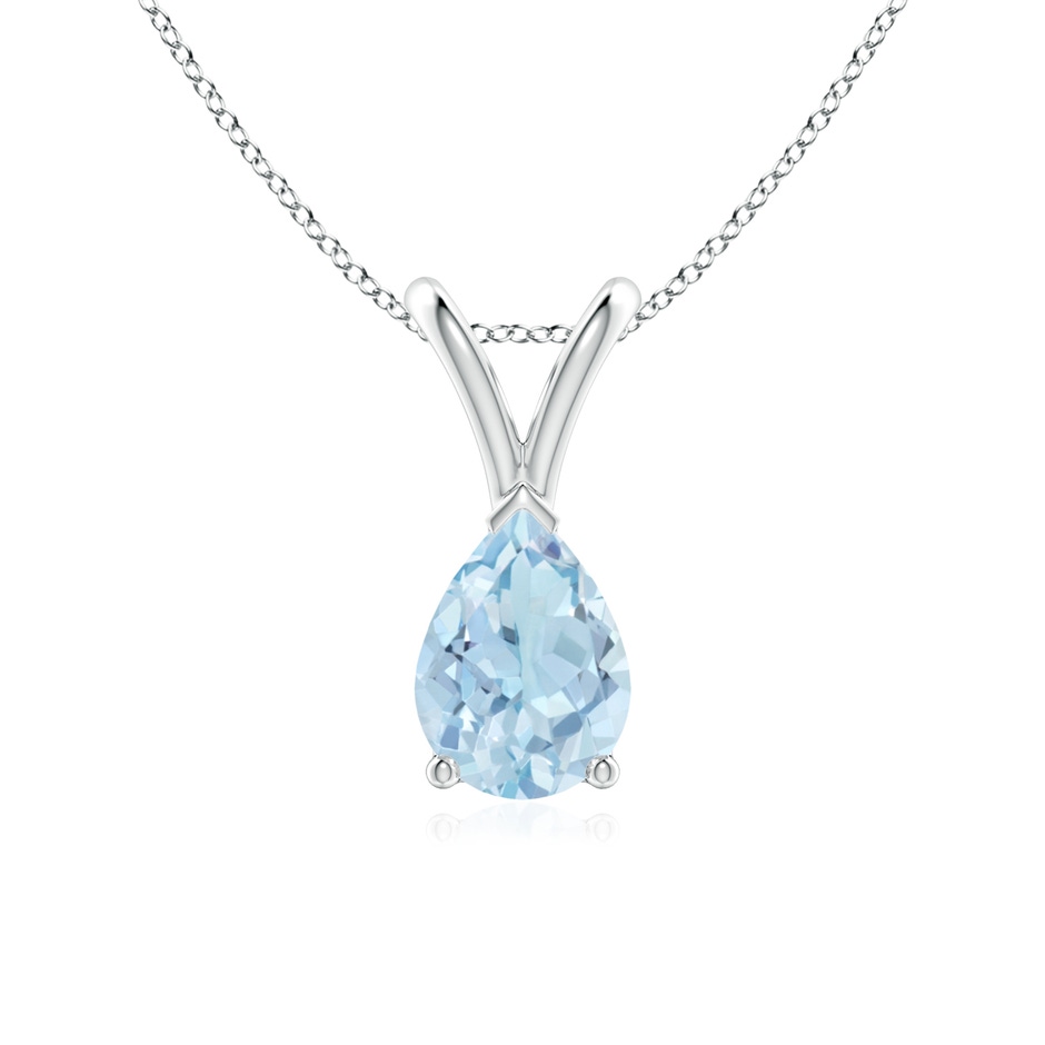 7x5mm AA V-Bale Pear-Shaped Aquamarine Solitaire Pendant in White Gold 