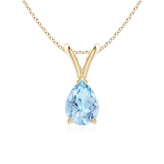 7x5mm AAA V-Bale Pear-Shaped Aquamarine Solitaire Pendant in Yellow Gold