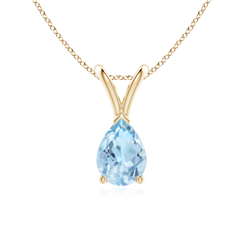 7x5mm AAA V-Bale Pear-Shaped Aquamarine Solitaire Pendant in Yellow Gold 