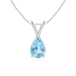 7x5mm AAAA V-Bale Pear-Shaped Aquamarine Solitaire Pendant in 9K White Gold