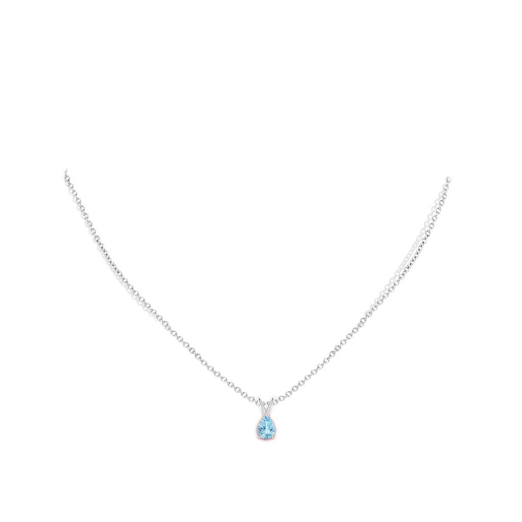 7x5mm AAAA V-Bale Pear-Shaped Aquamarine Solitaire Pendant in P950 Platinum Body-Neck