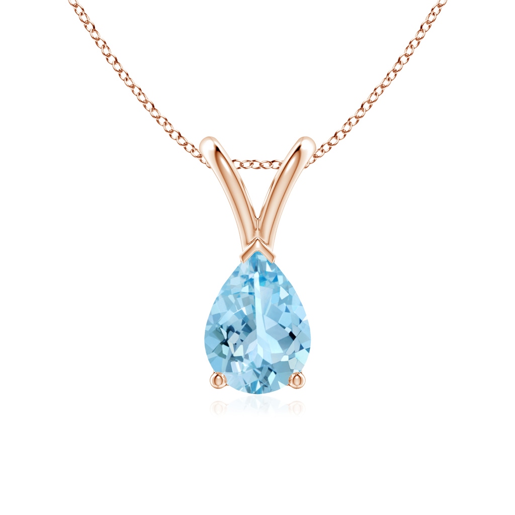 7x5mm AAAA V-Bale Pear-Shaped Aquamarine Solitaire Pendant in Rose Gold