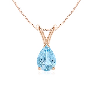 7x5mm AAAA V-Bale Pear-Shaped Aquamarine Solitaire Pendant in Rose Gold