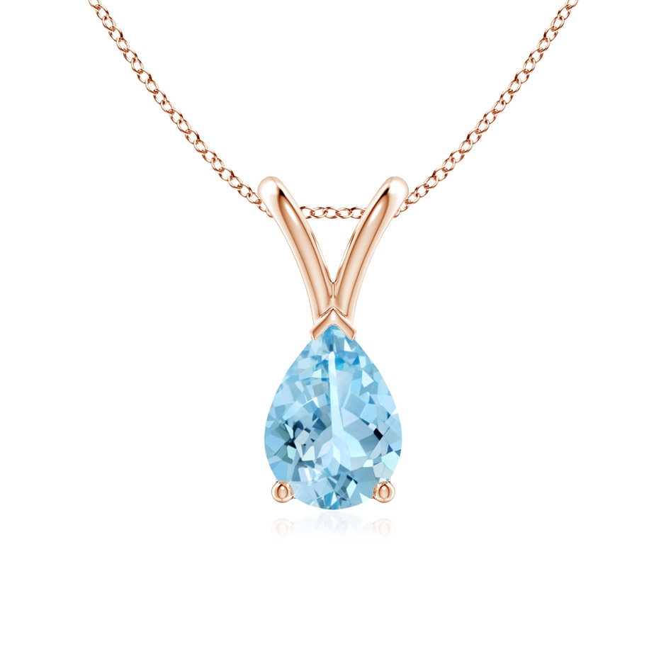 7x5mm AAAA V-Bale Pear-Shaped Aquamarine Solitaire Pendant in Rose Gold 