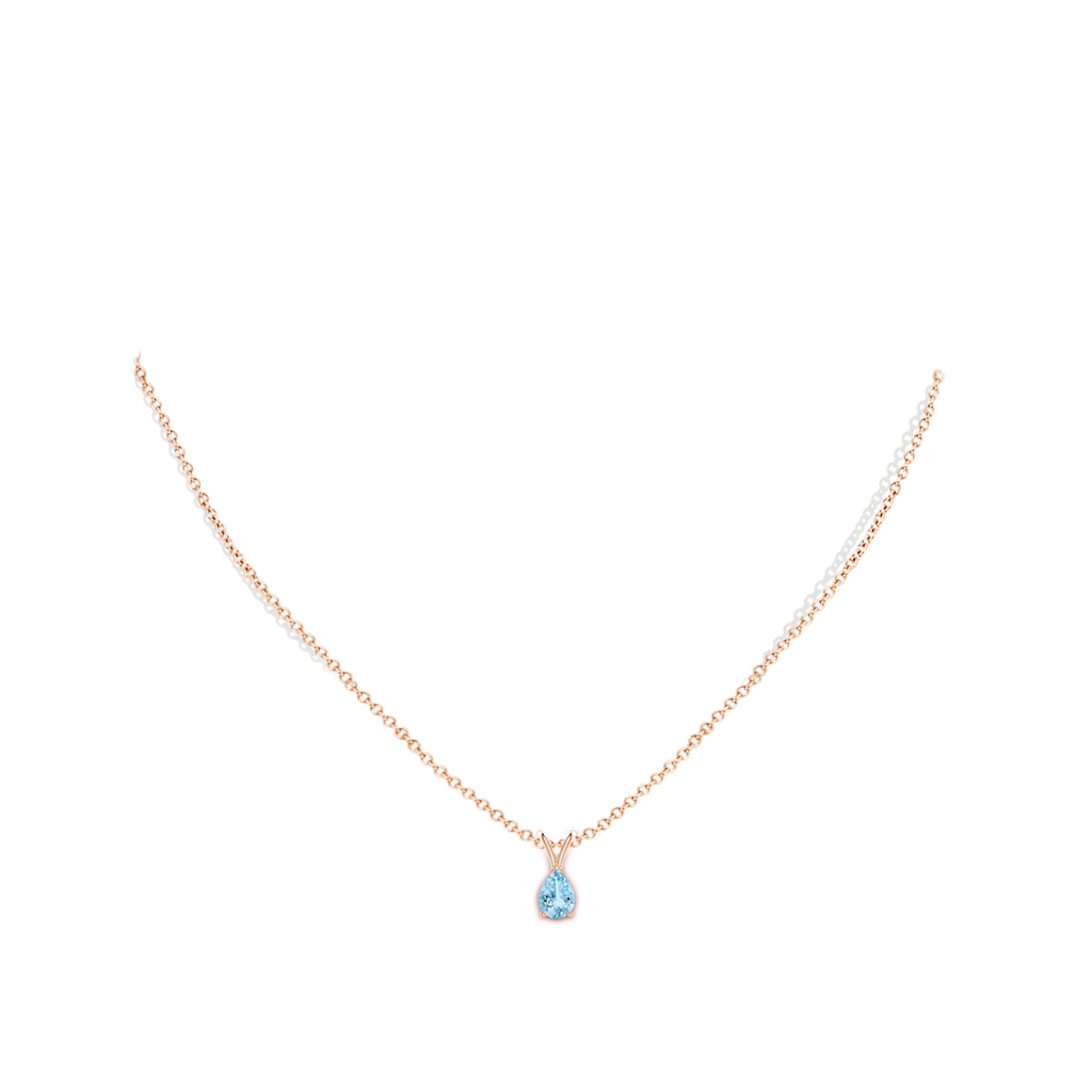 7x5mm AAAA V-Bale Pear-Shaped Aquamarine Solitaire Pendant in Rose Gold Body-Neck