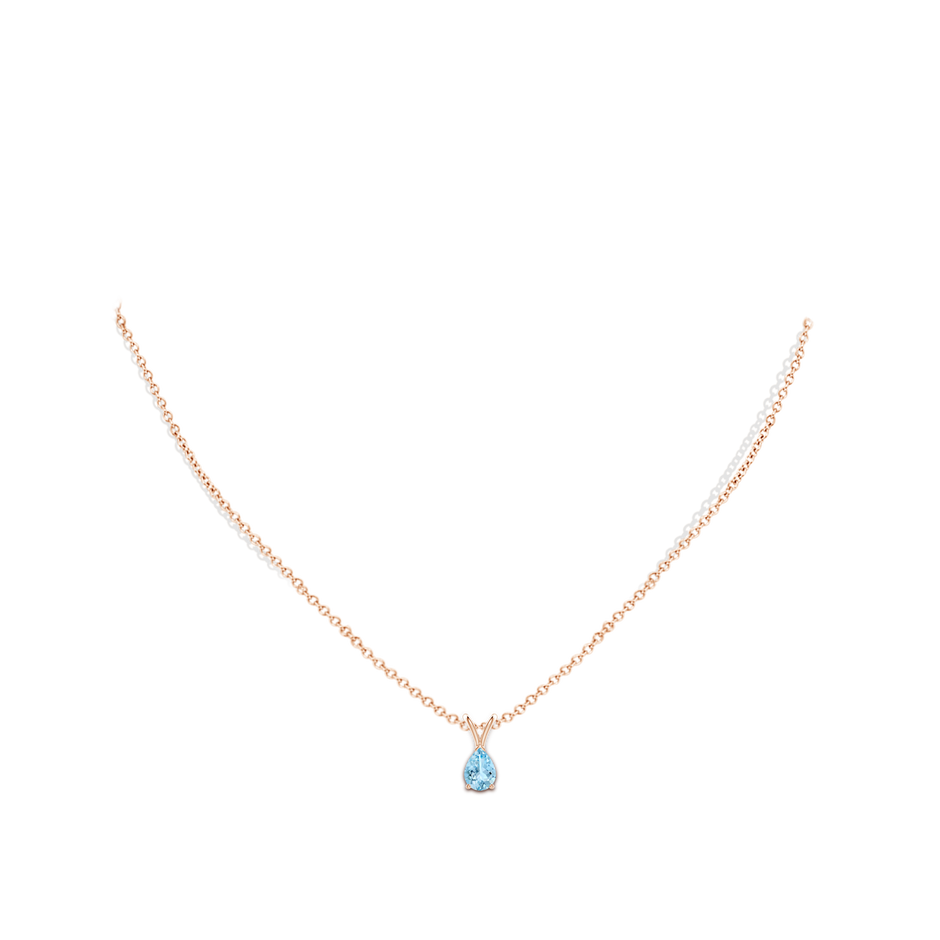 7x5mm AAAA V-Bale Pear-Shaped Aquamarine Solitaire Pendant in Rose Gold pen