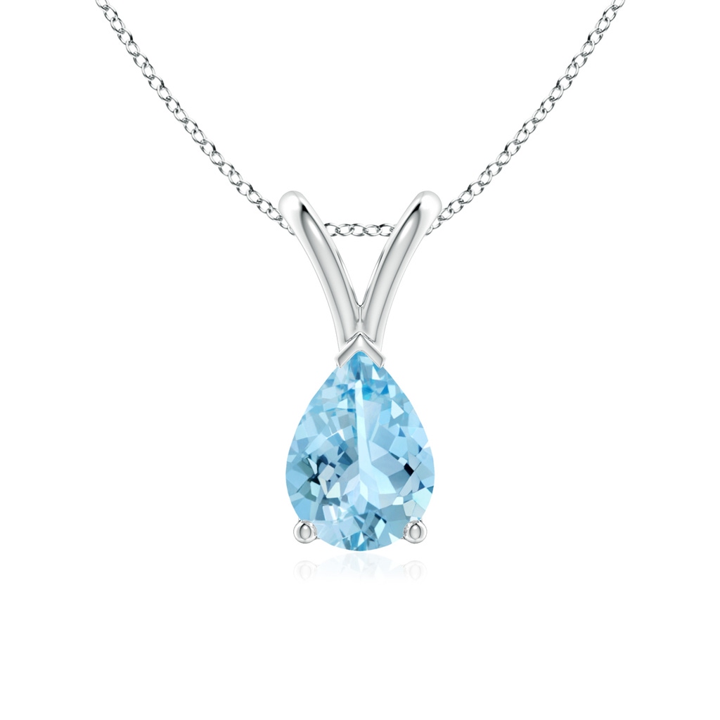 7x5mm AAAA V-Bale Pear-Shaped Aquamarine Solitaire Pendant in S999 Silver