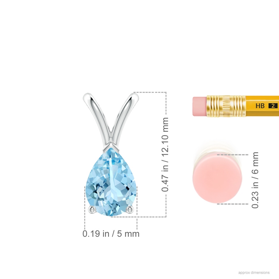 7x5mm AAAA V-Bale Pear-Shaped Aquamarine Solitaire Pendant in S999 Silver ruler