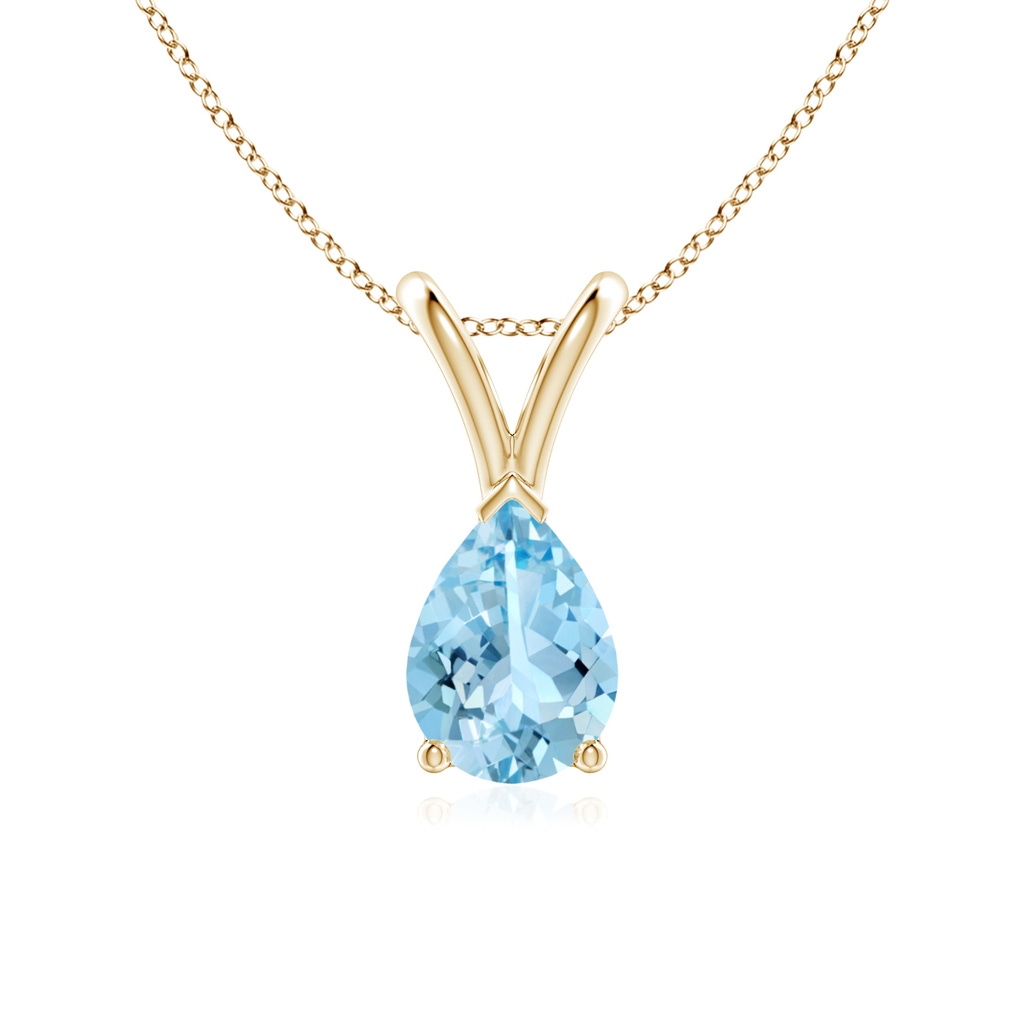 7x5mm AAAA V-Bale Pear-Shaped Aquamarine Solitaire Pendant in Yellow Gold