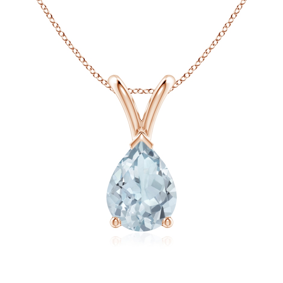 8x6mm A V-Bale Pear-Shaped Aquamarine Solitaire Pendant in 18K Rose Gold 