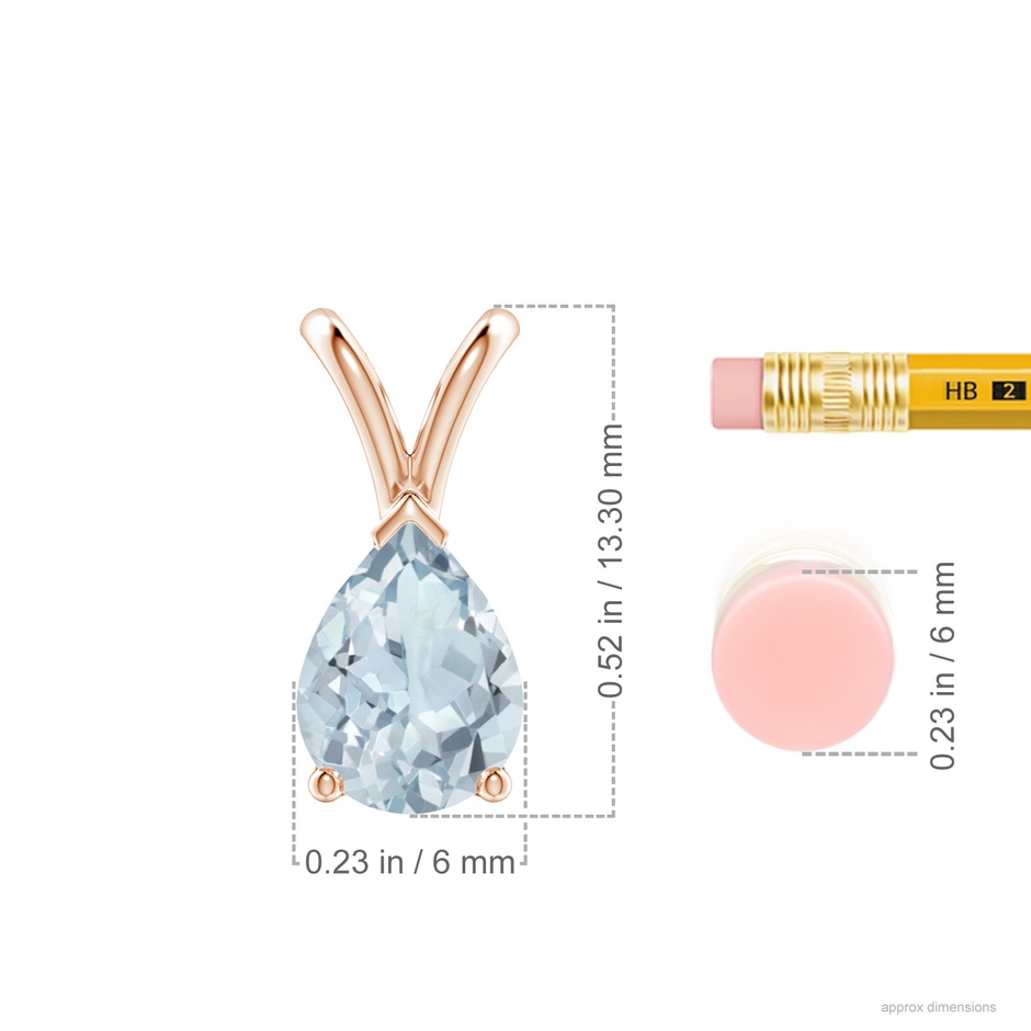 8x6mm A V-Bale Pear-Shaped Aquamarine Solitaire Pendant in 18K Rose Gold ruler
