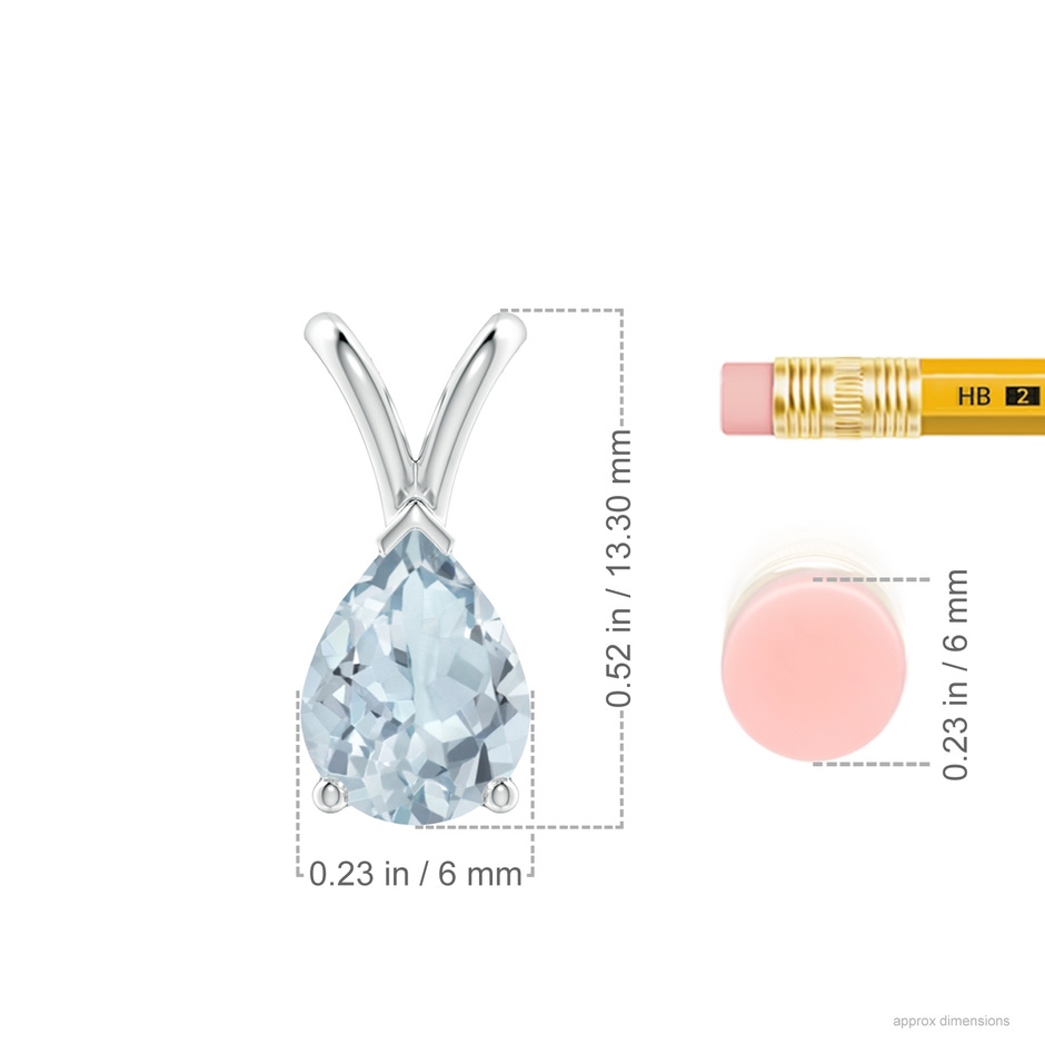 8x6mm A V-Bale Pear-Shaped Aquamarine Solitaire Pendant in S999 Silver ruler