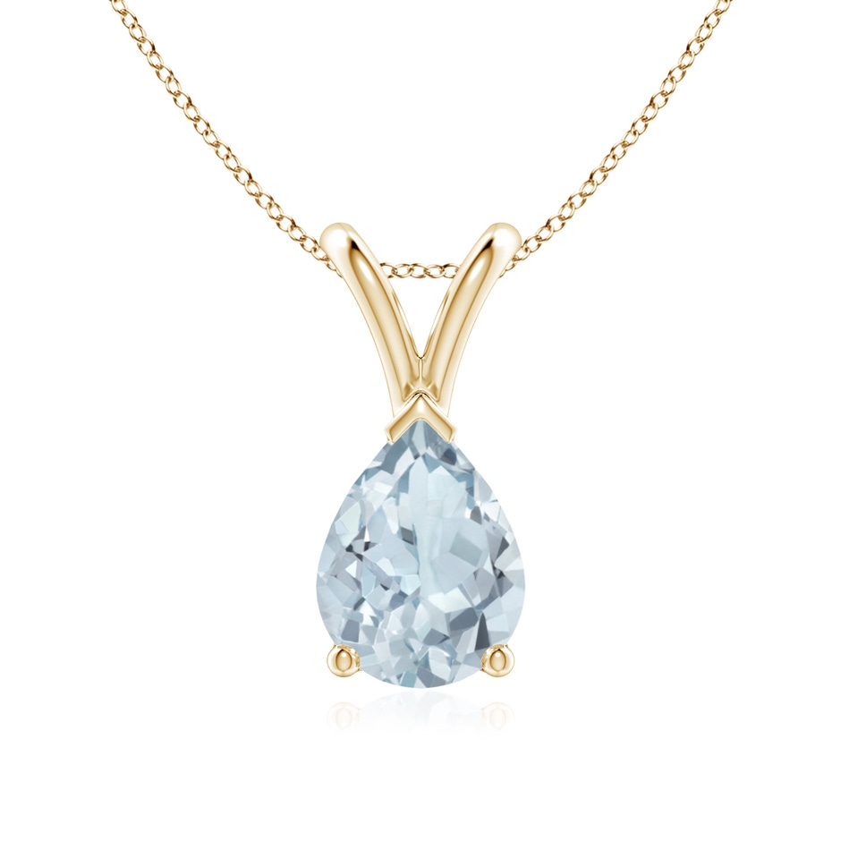 8x6mm A V-Bale Pear-Shaped Aquamarine Solitaire Pendant in Yellow Gold 