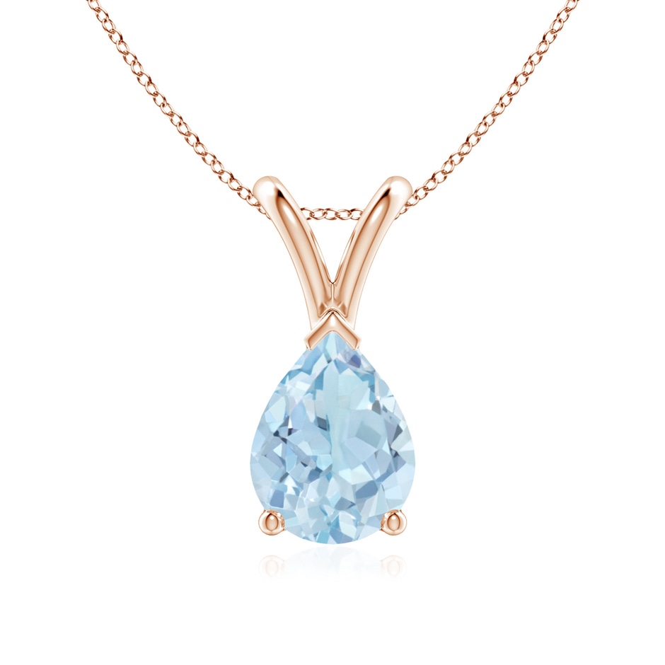 8x6mm AA V-Bale Pear-Shaped Aquamarine Solitaire Pendant in 18K Rose Gold 