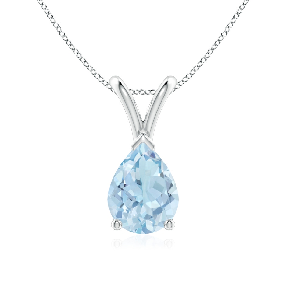 8x6mm AA V-Bale Pear-Shaped Aquamarine Solitaire Pendant in 18K White Gold 