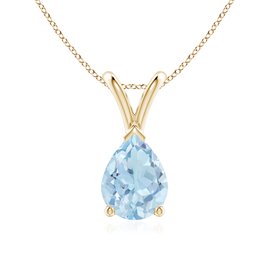8x6mm AA V-Bale Pear-Shaped Aquamarine Solitaire Pendant in 18K Yellow Gold 