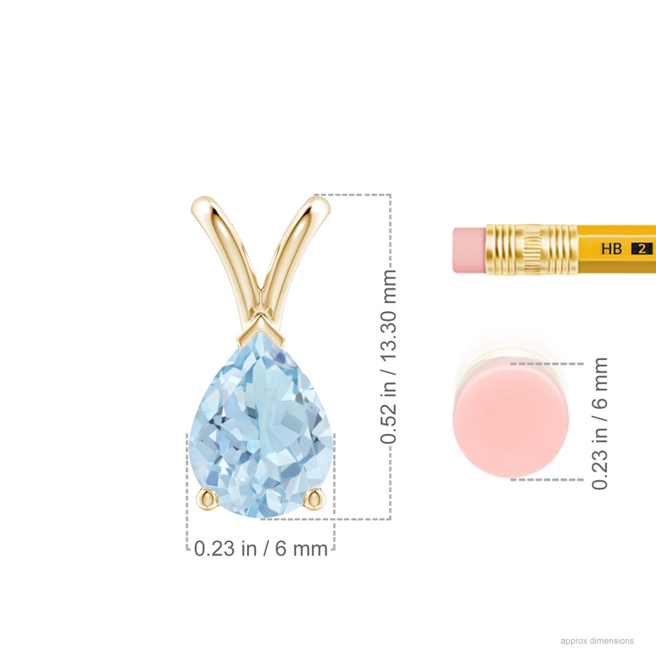 8x6mm AA V-Bale Pear-Shaped Aquamarine Solitaire Pendant in 18K Yellow Gold ruler