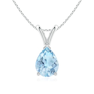 8x6mm AAA V-Bale Pear-Shaped Aquamarine Solitaire Pendant in White Gold