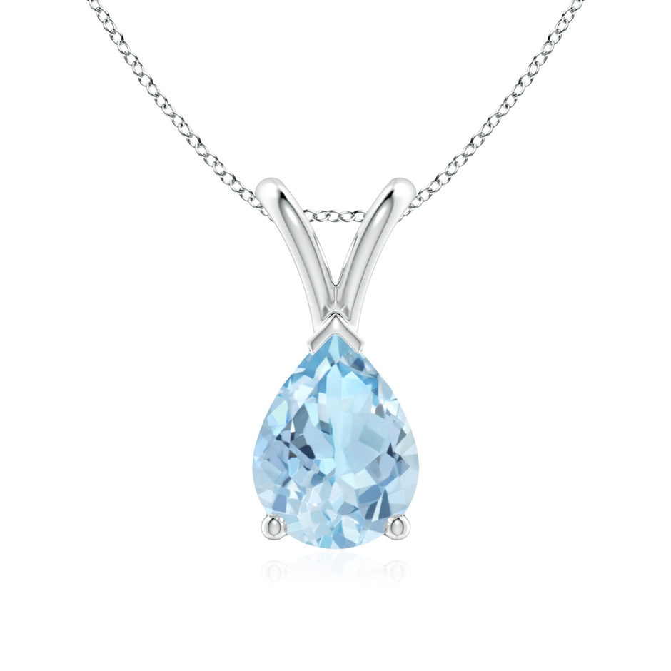 8x6mm AAA V-Bale Pear-Shaped Aquamarine Solitaire Pendant in White Gold 