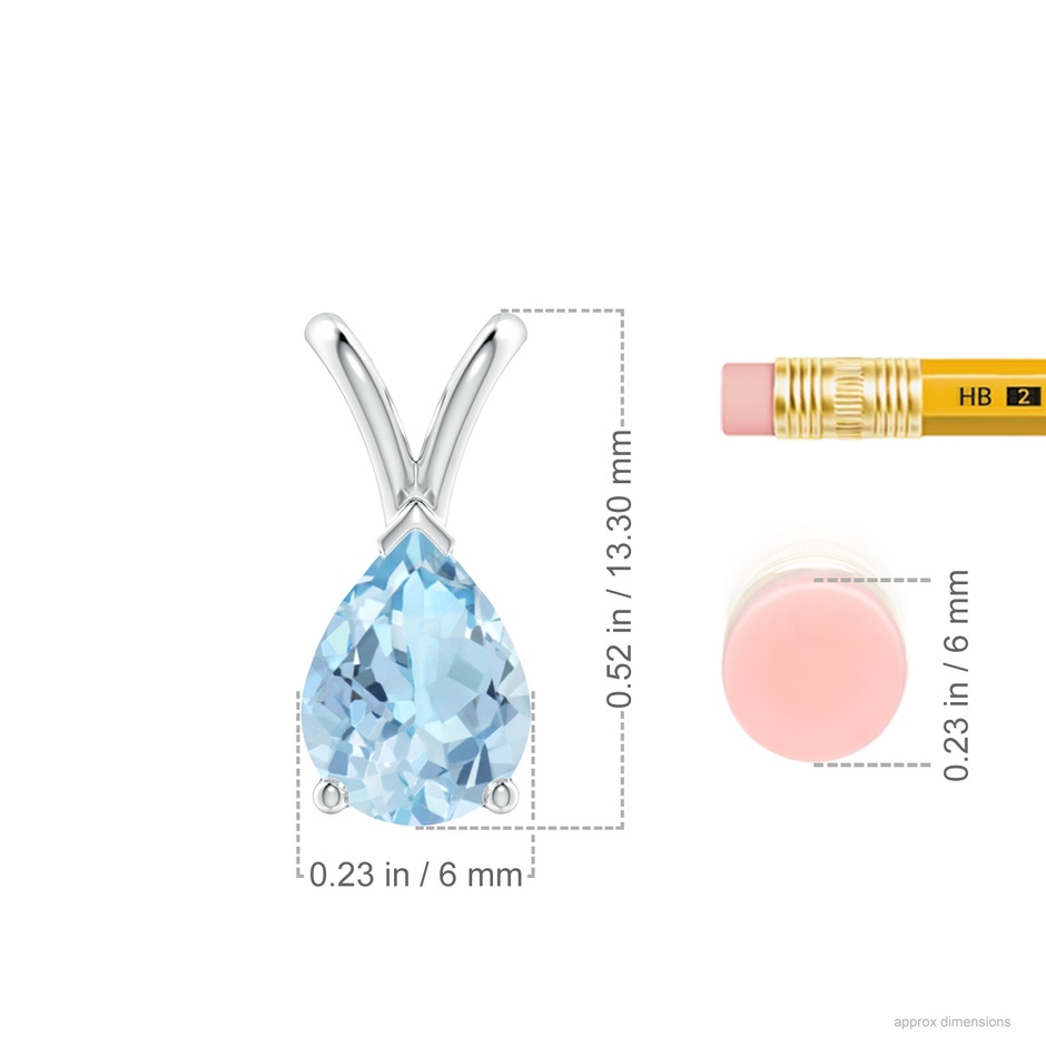 8x6mm AAA V-Bale Pear-Shaped Aquamarine Solitaire Pendant in White Gold ruler