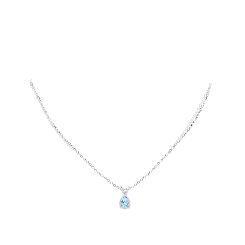 8x6mm AAA V-Bale Pear-Shaped Aquamarine Solitaire Pendant in White Gold Body-Neck